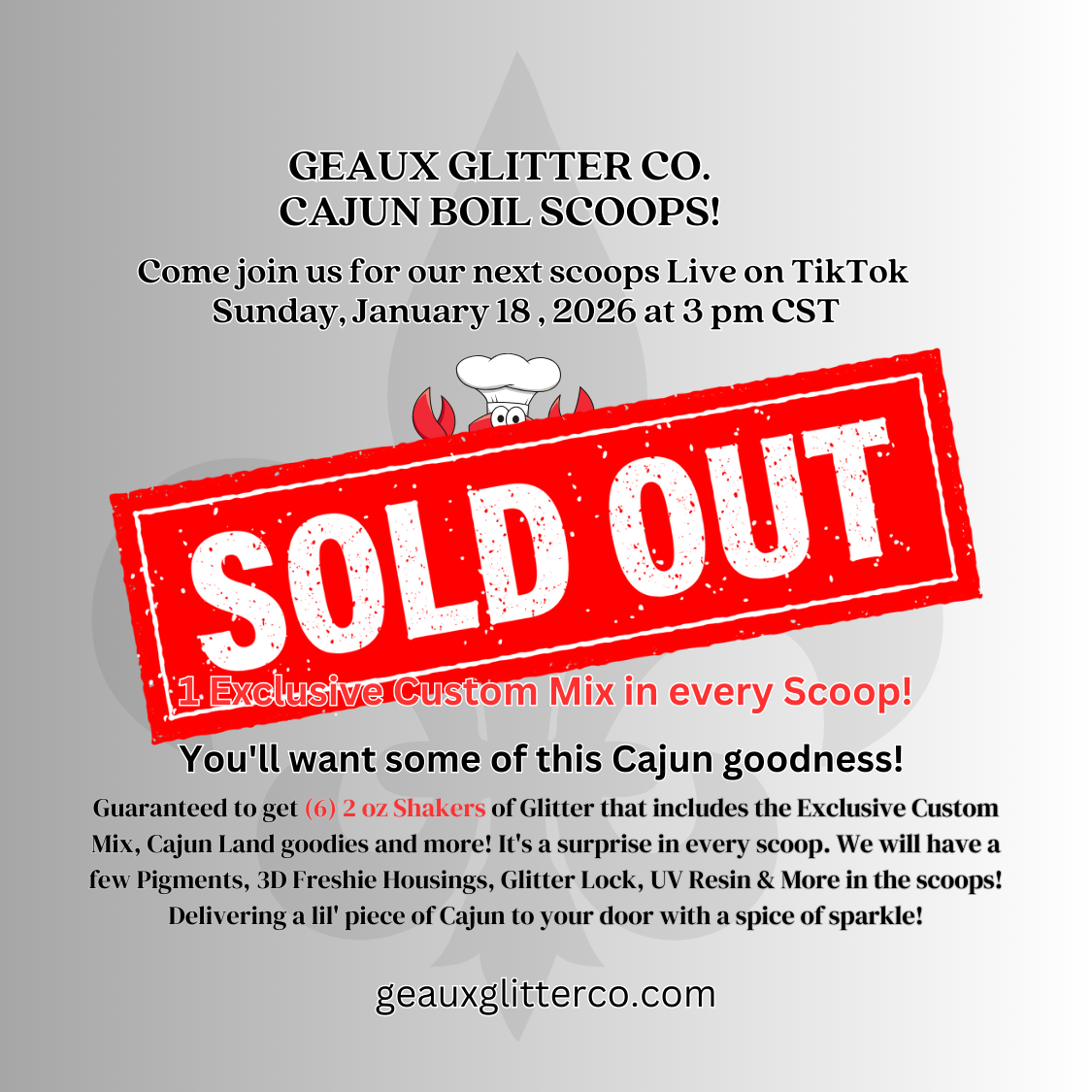 Cajun Boil Scoops - January 18 @ 3PM CST - READ FULL DETAILS