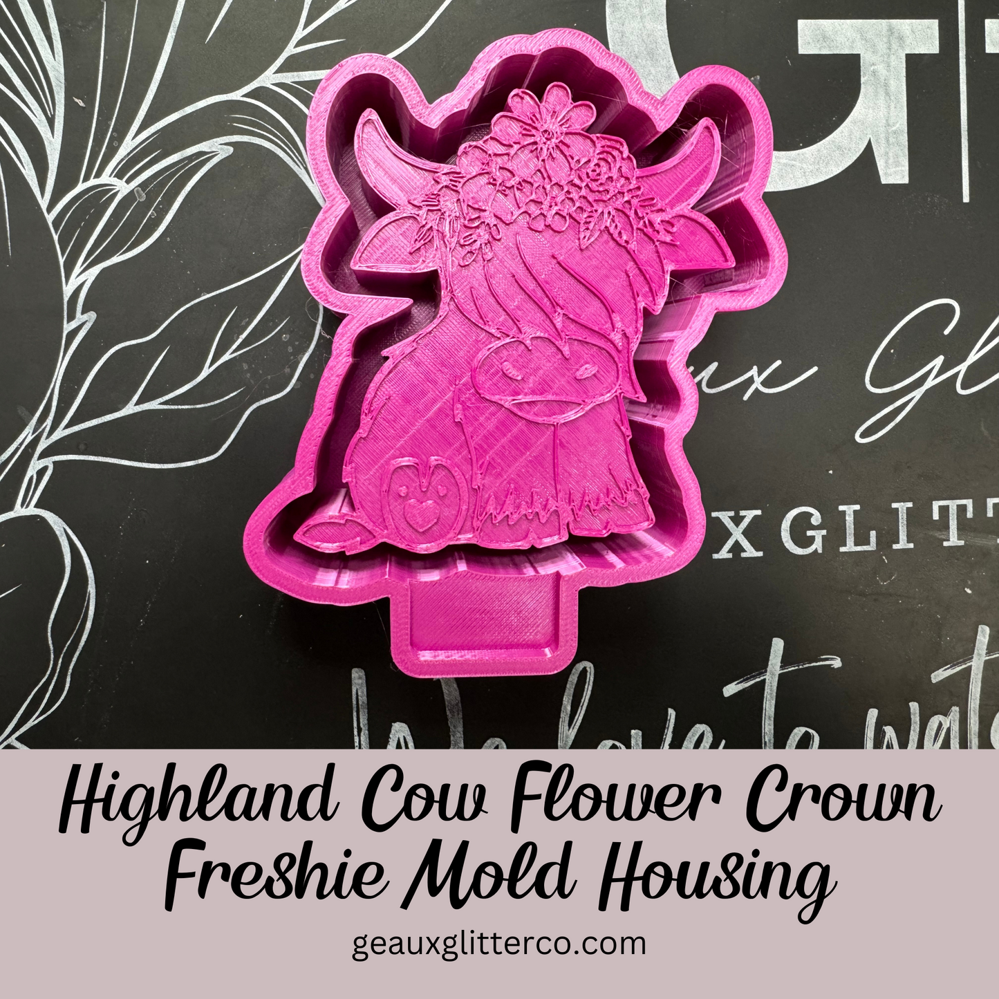 Highland Cow Flower Crown Freshie Mold Housing