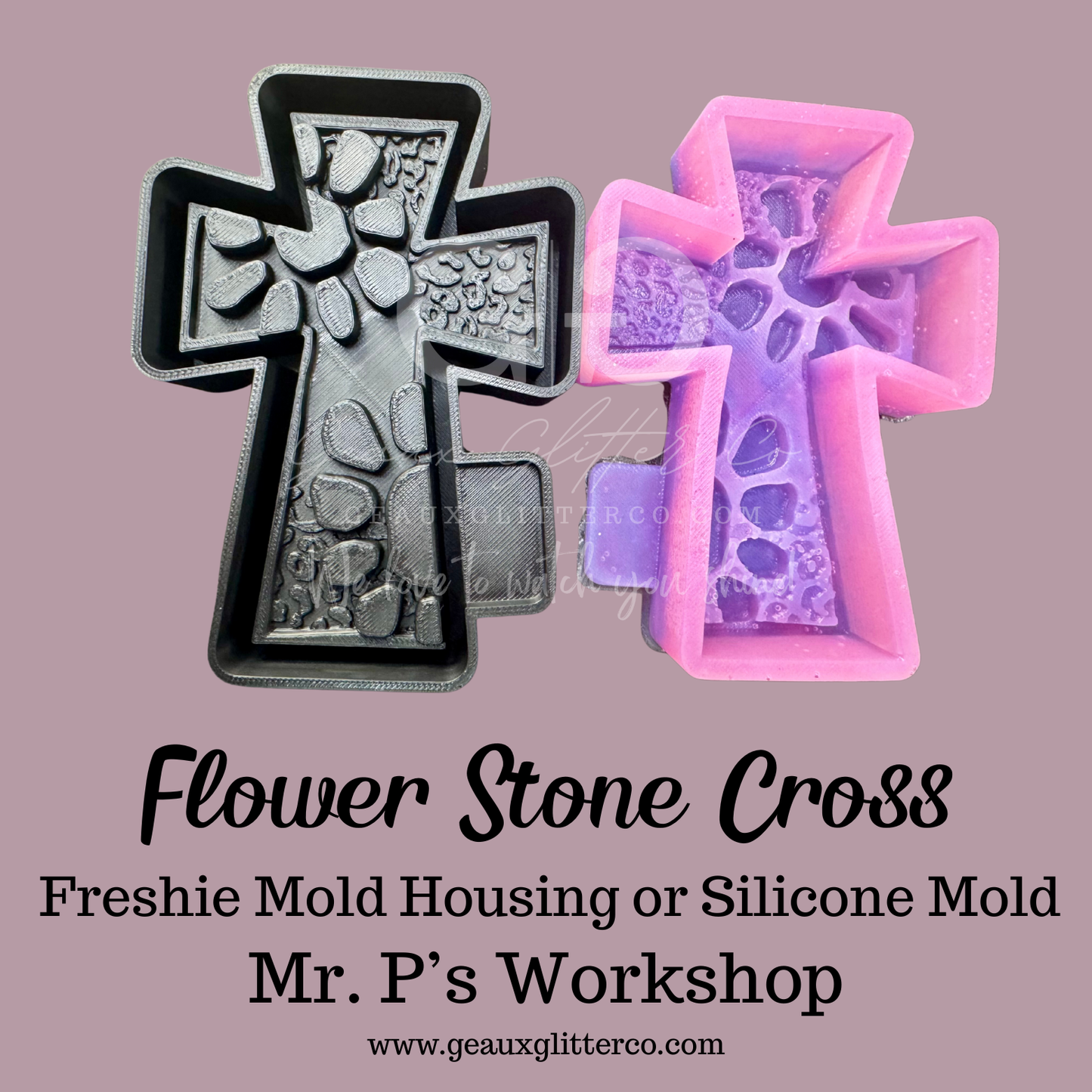 3D Flower Stone Cross Freshie Housing or Silicone Mold