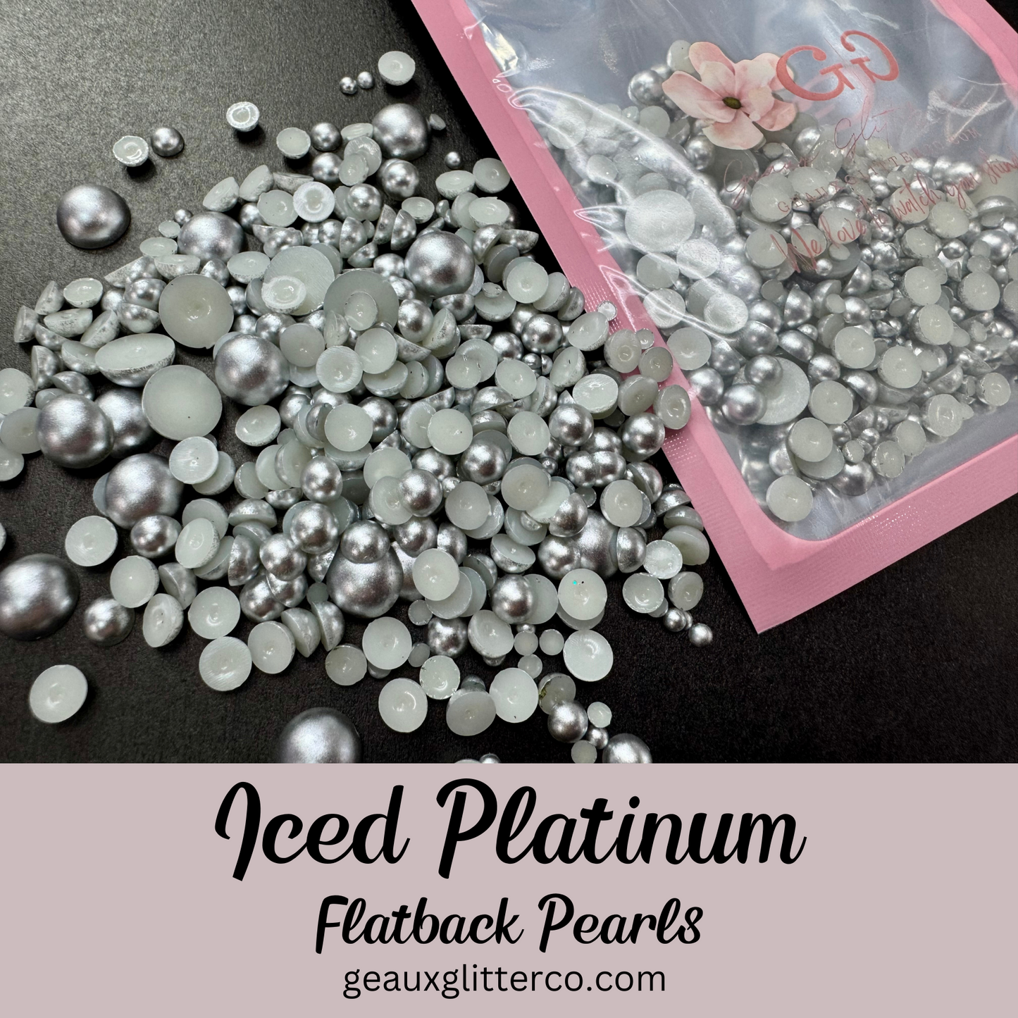 Iced Platinum Pearl Flatback Beads