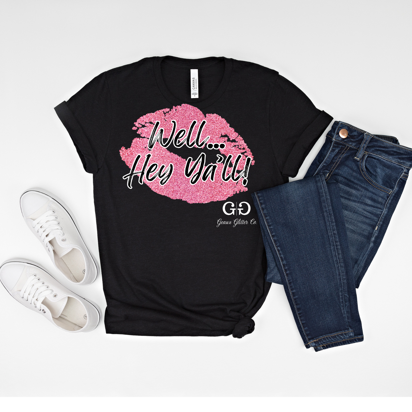 Well...Hey Ya'll Pink Glitter Lips T-Shirts Ready to Ship