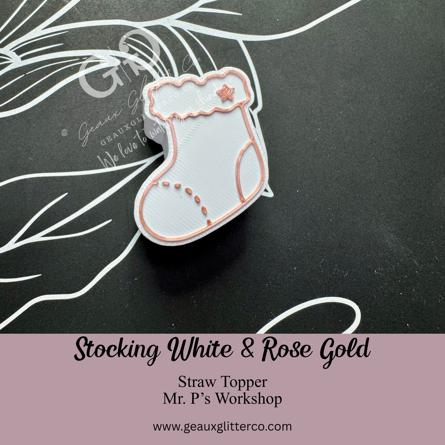 Stocking White & Rose Gold Straw Topper