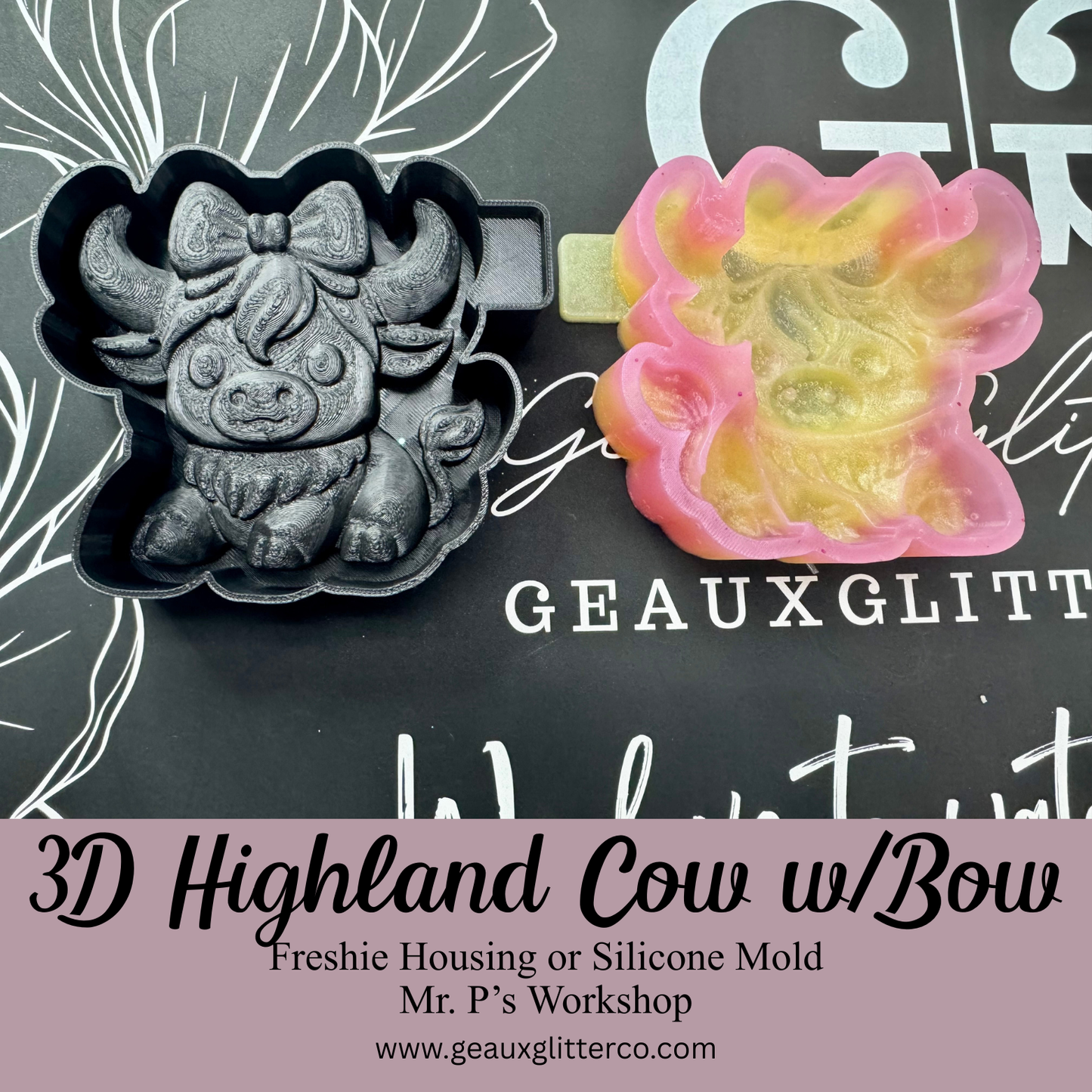 3D Highland Cow w/ Bow Freshie Housing or Silicone Mold