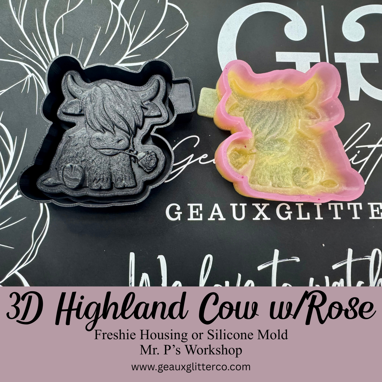 3D Highland Cow w/ Rose Freshie Housing or Silicone Mold