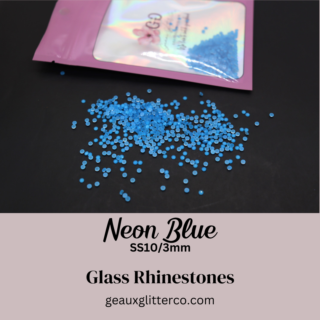 Neon Blue Glass Rhinestones - 3mm/SS10
