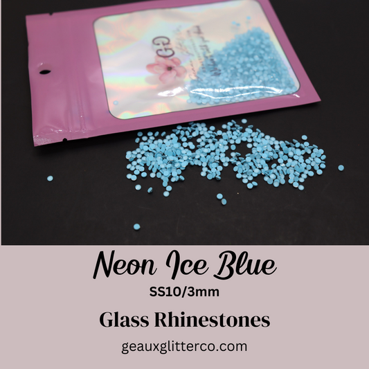 Neon Ice Blue Glass Rhinestones - 3mm/SS10
