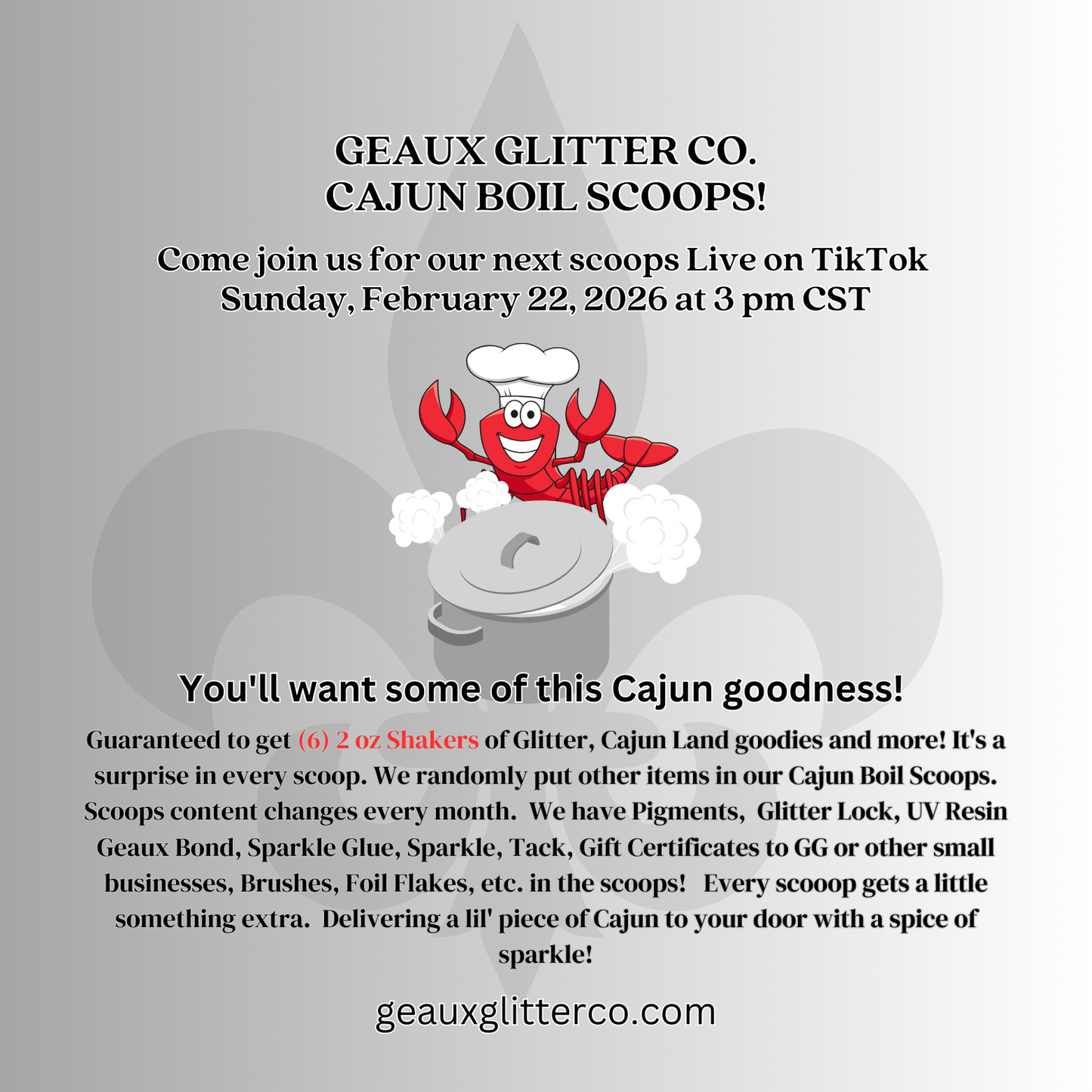 Cajun Boil Scoops - February 22 @ 3PM CST - READ FULL DETAILS