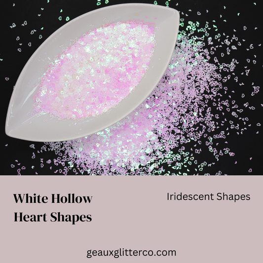 White Hollow Iridescent Heart Shapes