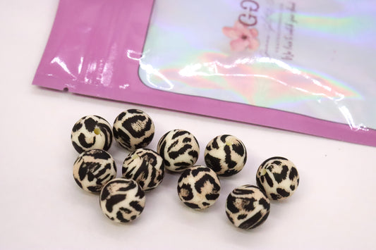 Brown/Black Leopard Silicone Beads - 15mm