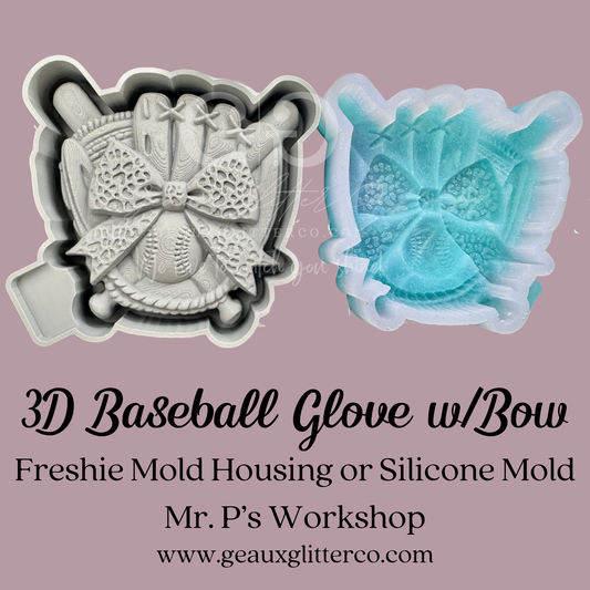 3D Baseball Glove w/Bow Freshie Mold Housing or Silicone Mold