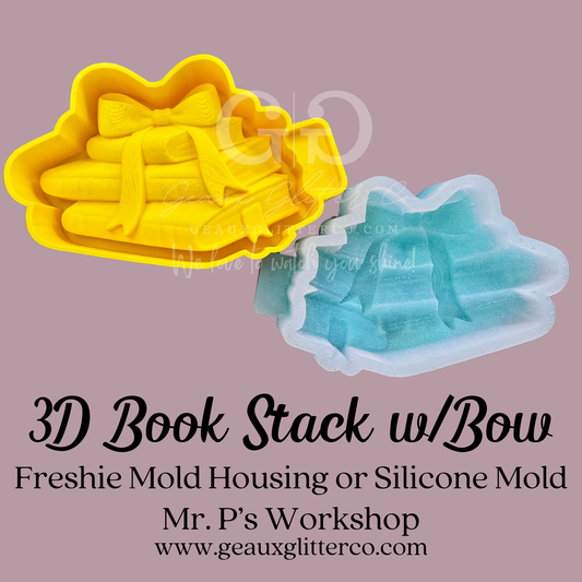 3D Book Stack w/Bow Freshie Mold Housing or Silicone Mold