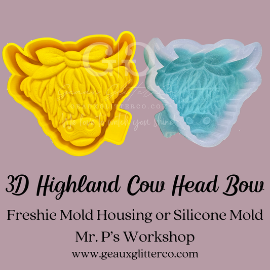 3D Highland Cow Head Bow Freshie Mold Housing or Silicone Mold