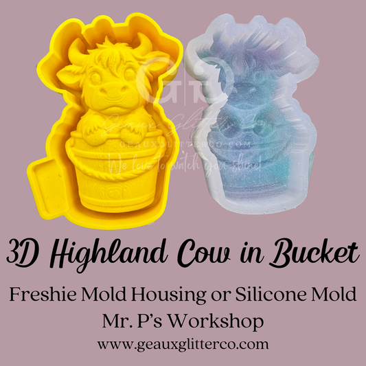 3D Highland Cow in Bucket Freshie Mold Housing or Silicone Mold