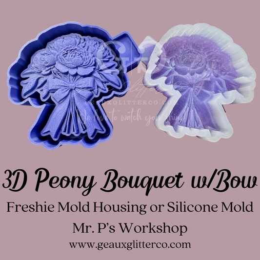 3D Peony Bouquet w/Bow Freshie Mold Housing or Silicone Mold