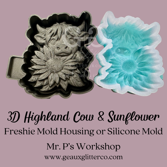 3D Highland Cow & Sunflower Freshie Mold Housing or Silicone Mold
