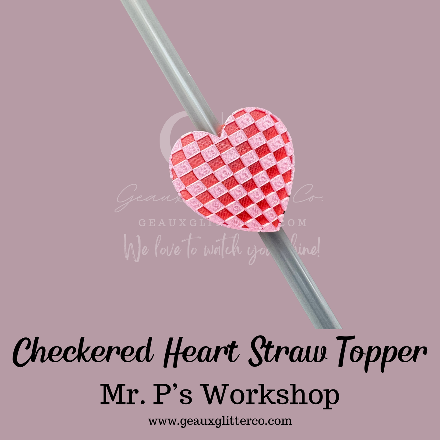 Checkered Heart Straw Topper