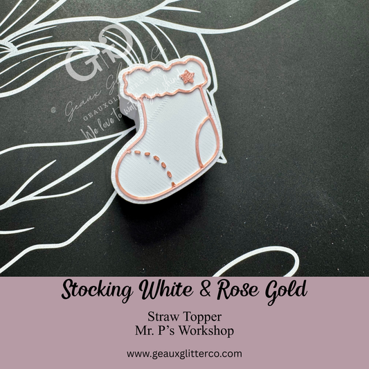 Stocking White & Rose Gold Straw Topper