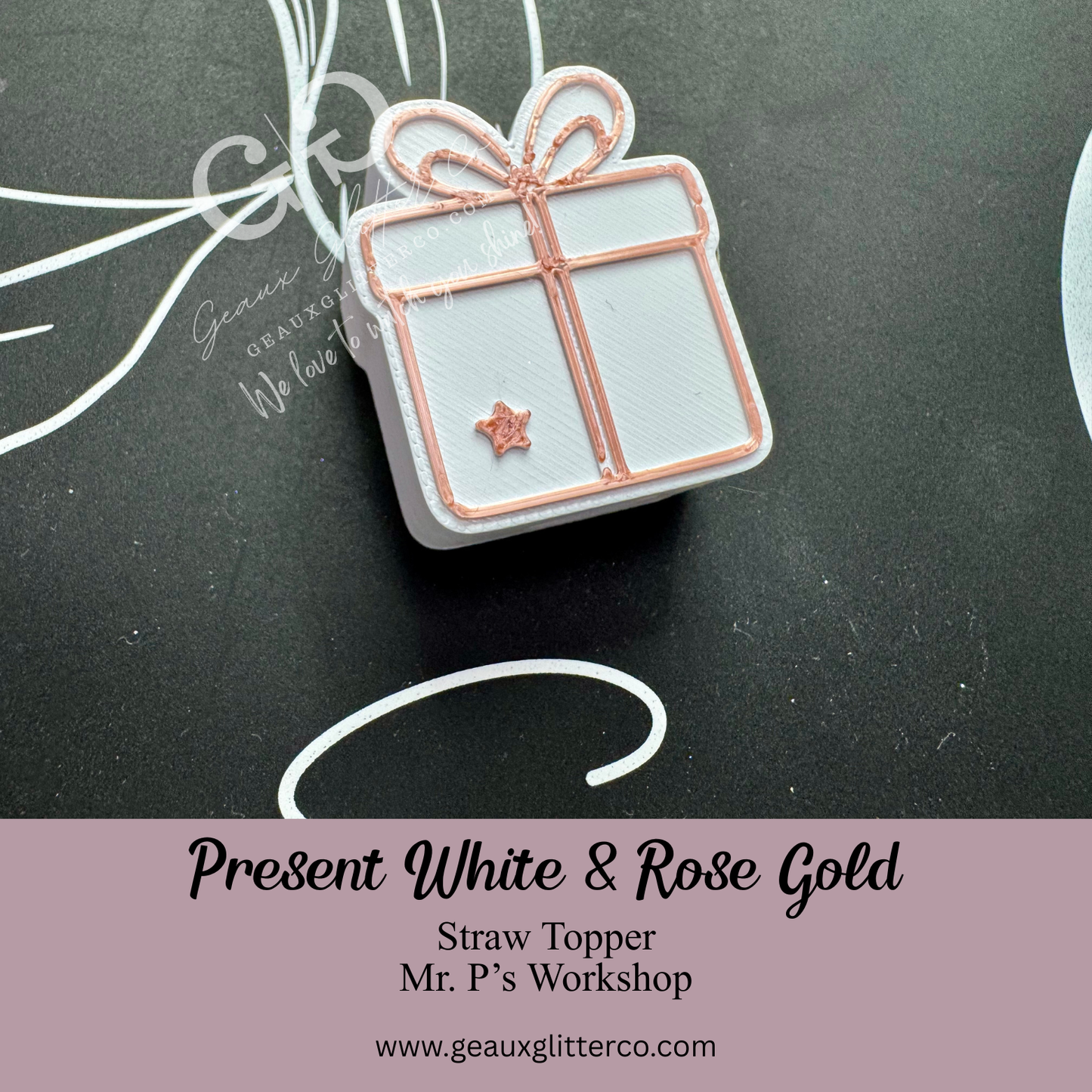 Present White & Rose Gold Straw Topper