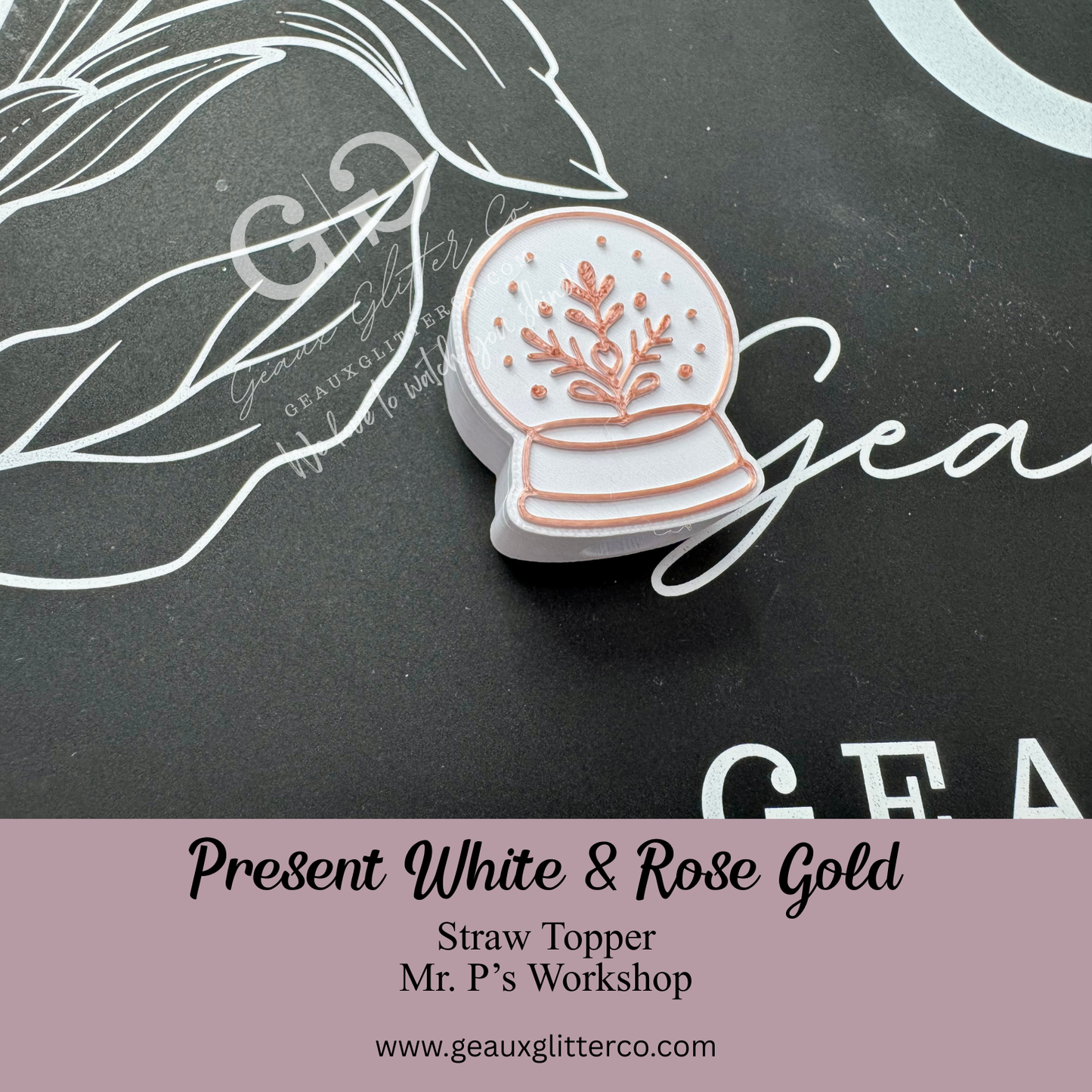 Snow Globe White & Rose Gold Straw Topper