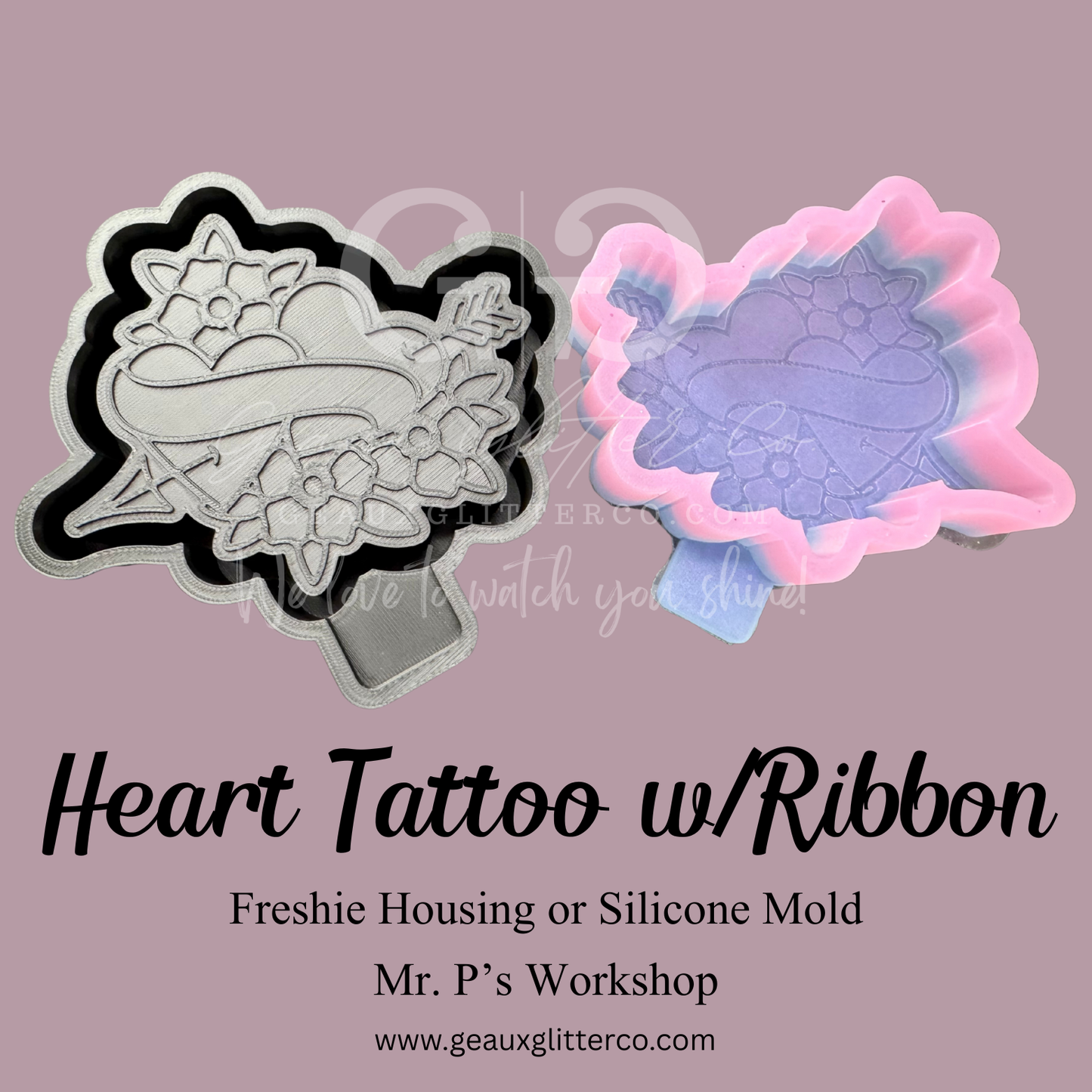 Heart Tattoo w/Ribbon Freshie Housing or Silicone Mold