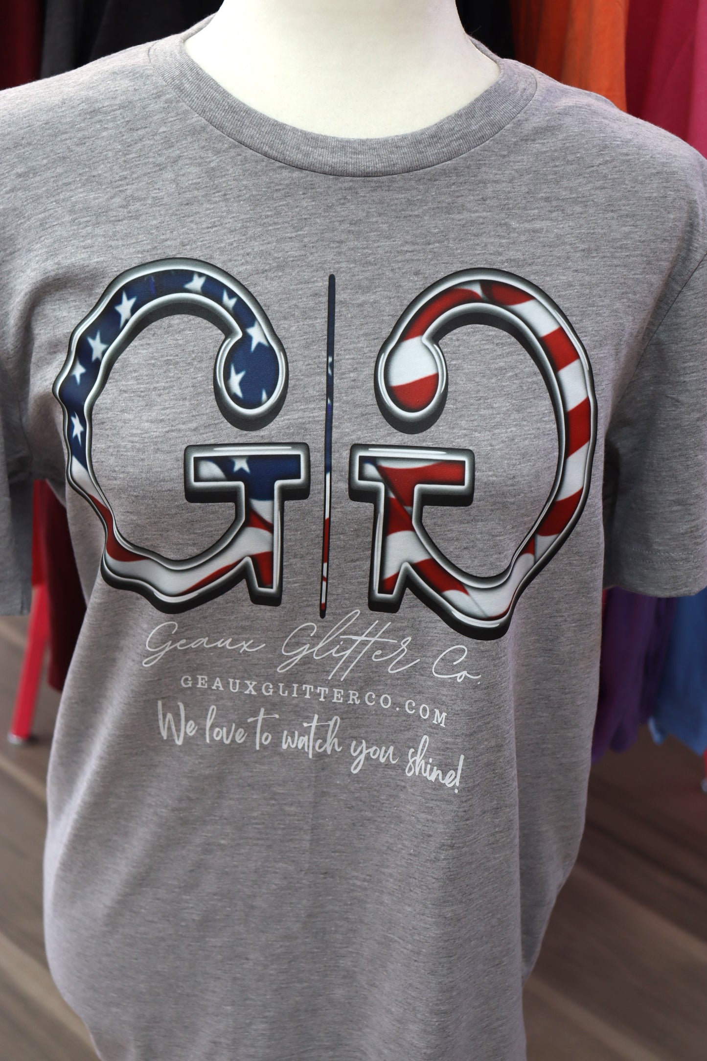 Geaux Glitter Co. Patriotic Short Sleeve T-shirts Front Logo