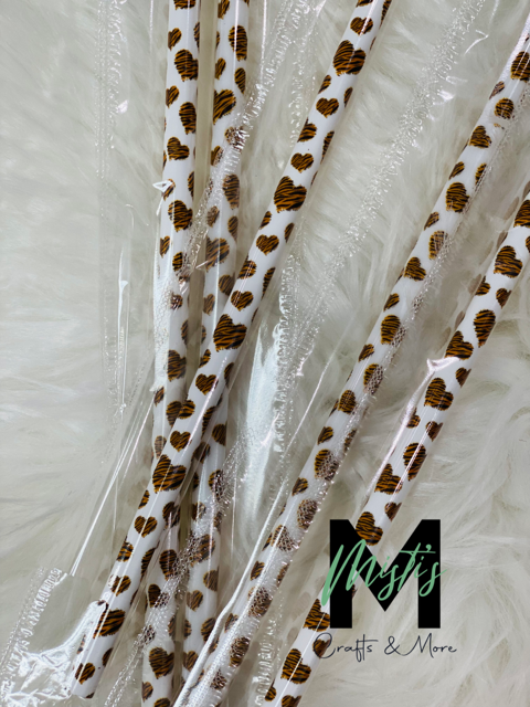 White Straw w/Black and Gold Leopard Hearts