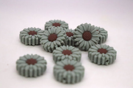 Green/Gray Brown Sunflower Silicone Beads